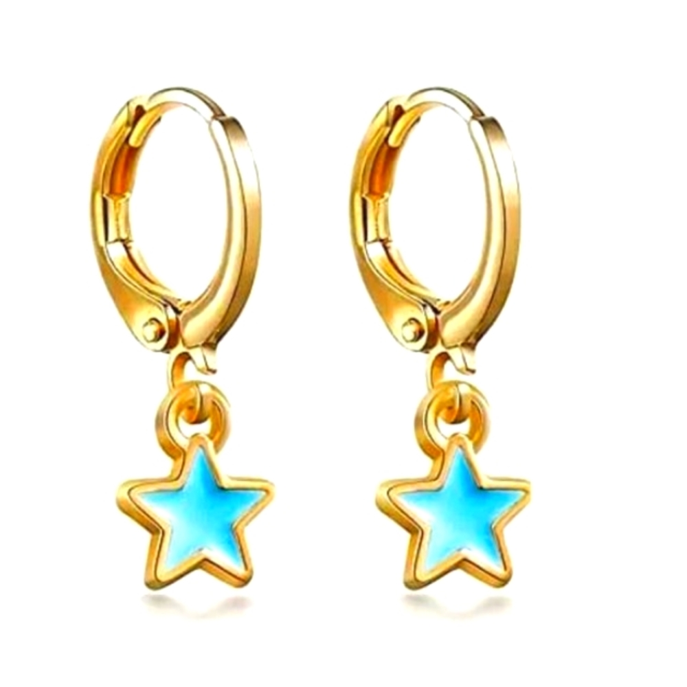 **NEW! Sweet Mini Blue STAR Huggie EARRINGS - Perfect Gold Star Accessory